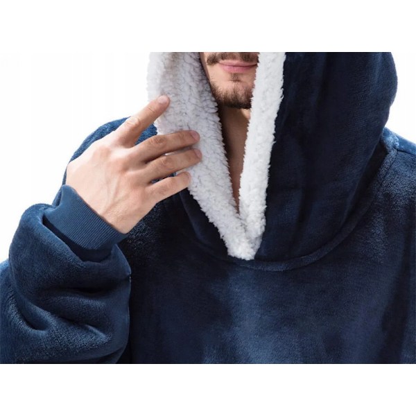 Snuggie Hettegenser Teppe Oversize filtgenser Mørkeblå grå