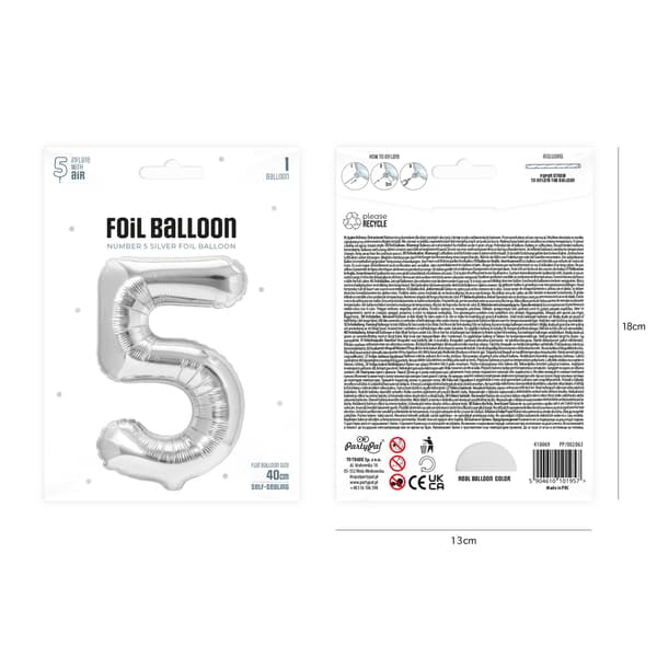 Folieballong Nummer 5 Sølv 40 cm sølv