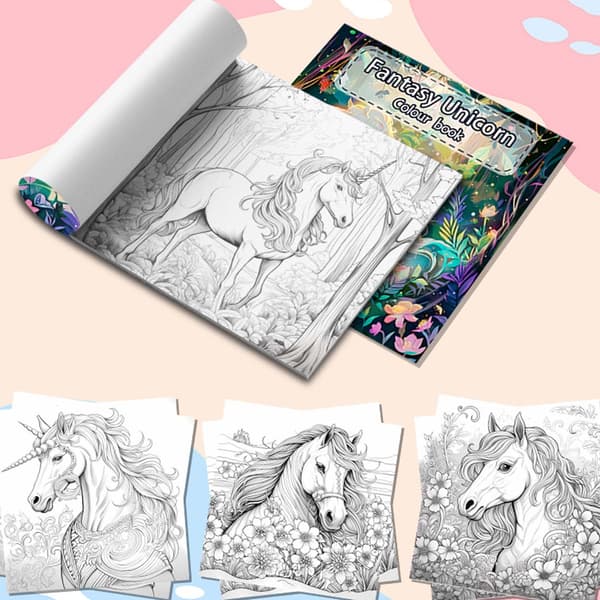 Målarbok 24 sidor 20x20 cm – Fantasy Unicorn Magiska Enhörningar