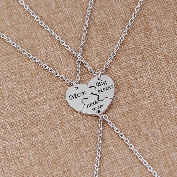 Brythjärta i 3 Delar Mor Syster Dotter Halsband silver
