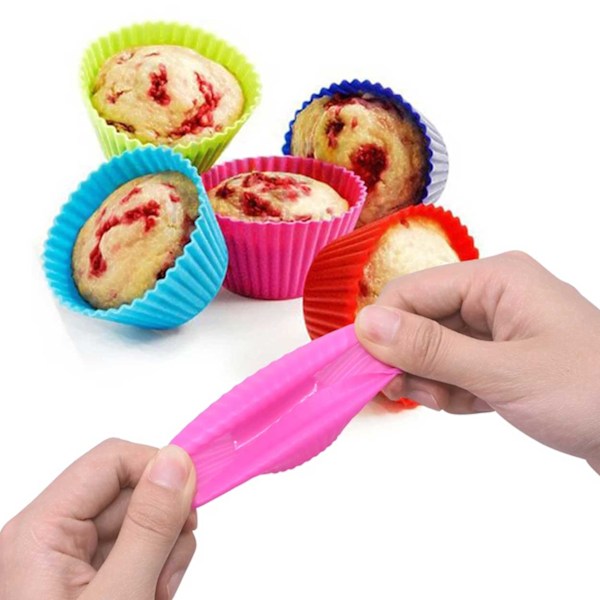 Silikone muffinforme / tyrforme - 12 -pak bagforme flerfarvet