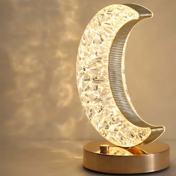 Oppladbar bordlampe Crystal Moon LED RGB gull