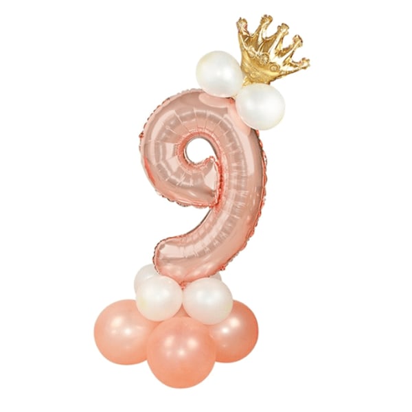 Stort lodret tal ballonsæt | Rosa guld Metallic Nummer 9 110cm