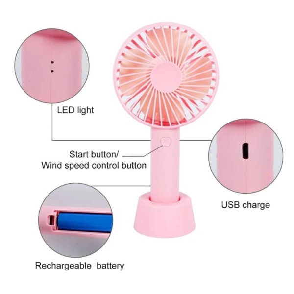 Mini bærbar ventilator med bordstativ USB genopladelig hvid hvid