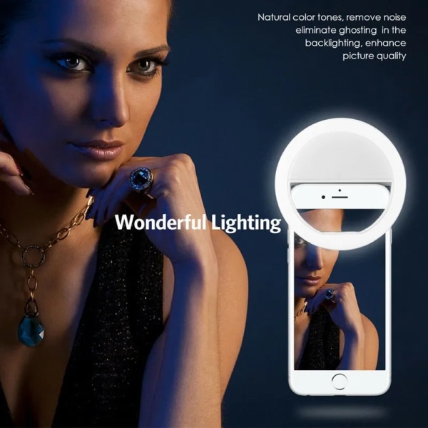 Clip-On Selfie Lampa för Smartphone LED Ring Light vit