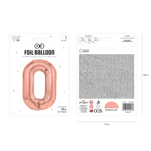 Folieballon Nummer 0 Roséguld 40 cm