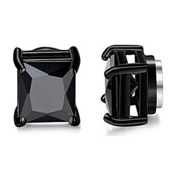 2-pack Magnetisk Piercing Fake Örhänge Fyrkantig Kristall Svart svart