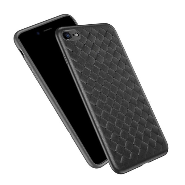 iPhone 7 Plus Mobilskal Flätat Svart Läder Skinn svart