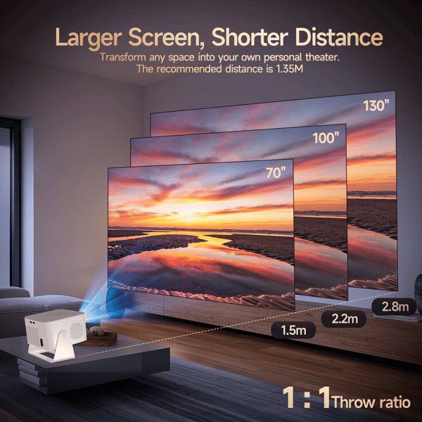 2026 HY350 MAX 8K HD Smart Projektor Android 14 900 ANSI med Autofokus og Apps hvid