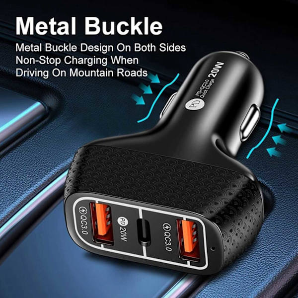 Autolaturi 3 USB SuperSnab 20W PD Quick Charge 3.0 musta