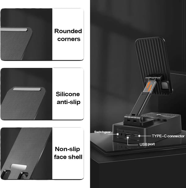 Multifunktionell Telefon- och Surfplattehållare med Bluetooth-Högtalare och Powerbank