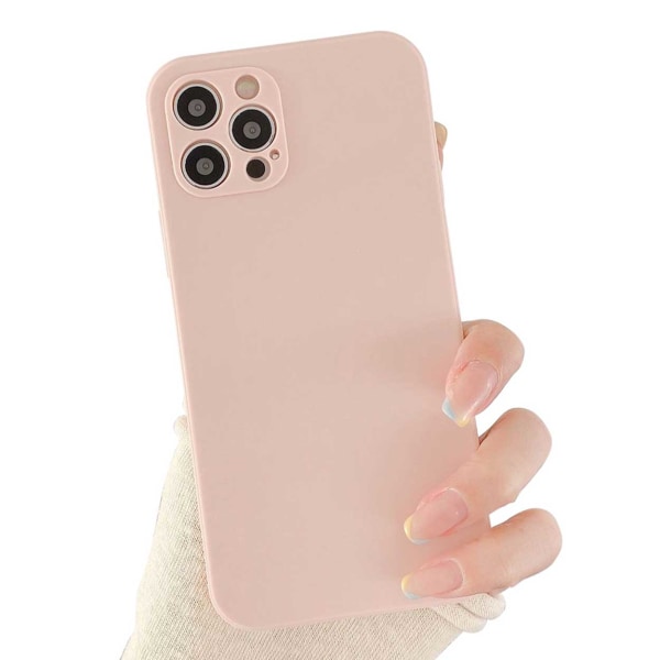 iPhone 12 Pro ohut vaaleanpunainen beige -mobiili kuori linssipeitteellä 1 mm TPU beige