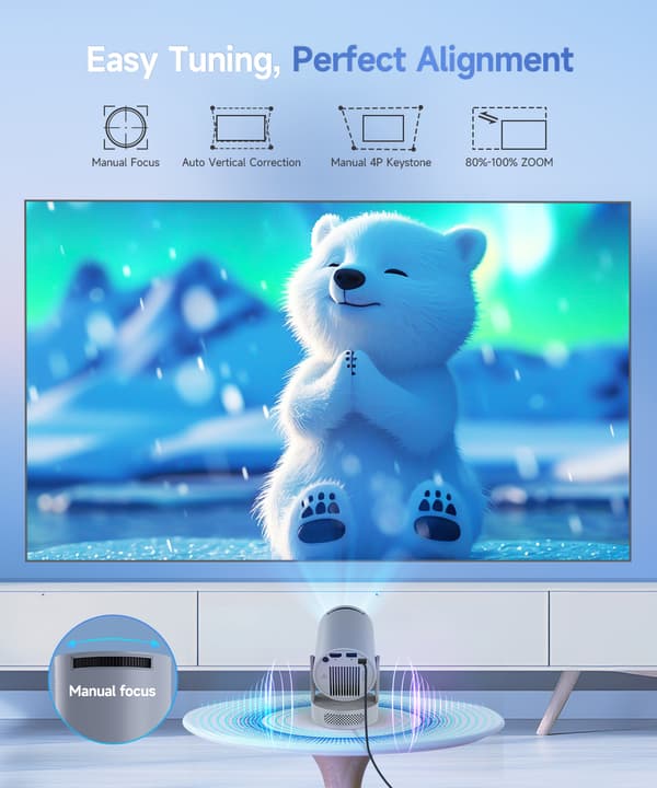 2026 HY300 Pro+ Android 14 Smart Projektor 4K, Inbyggd Högtalare vit