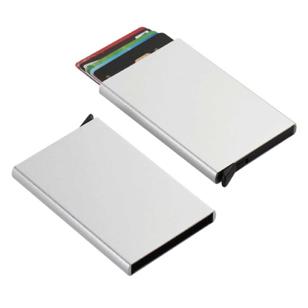 Metalli pop-up-kortin pidike RFID-suojahopealla hopea