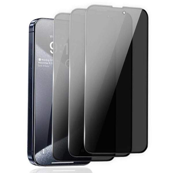 Kolmen pakkauksen iPhone 16 Pro Privacy Näytönsuoja Full Coverage HD Tempered Glass läpinäkyvä