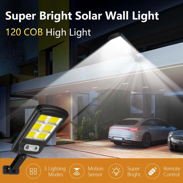 LED Strålkastare 90W med Solcell, Rörelsevakt och Skymningssensor IP67