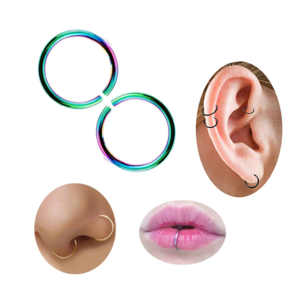 2-pack regnbue falske piercing ører leppe nese septum leppe flerfarget