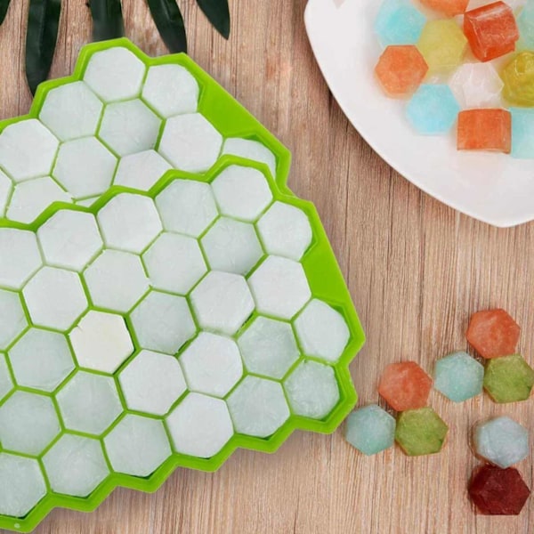 2-Pack Stapelbar Isform med Lock - Hexagon Iskubsform Silikon blå