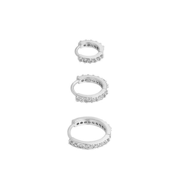 3 Set Örhängen CZ Kristall Hoops i Silverpläterad Koppar silver