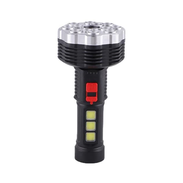 Taktisk Lommelykt Oppladbar – 9 LED + COB – USB – IP64 – Flere Lysmoduser