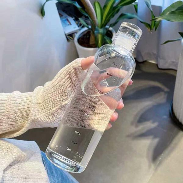 Glas Vattenflaska med Tidsmarkör 500ml Genomskinlig transparent