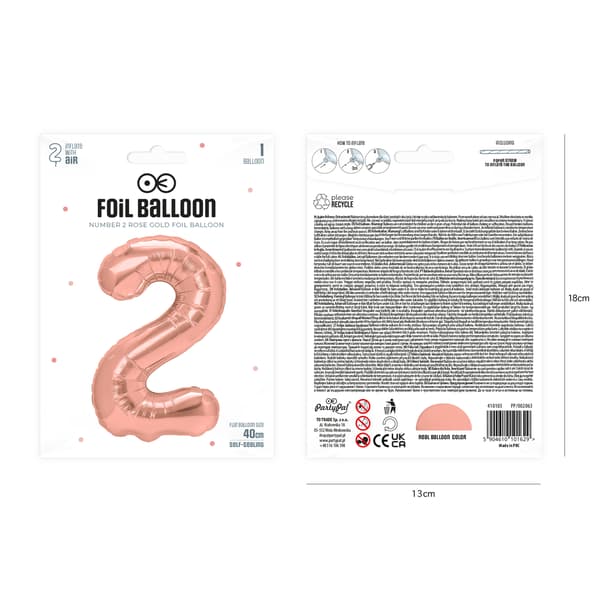 Ruusukultainen numero 2 foliopallo 40 cm