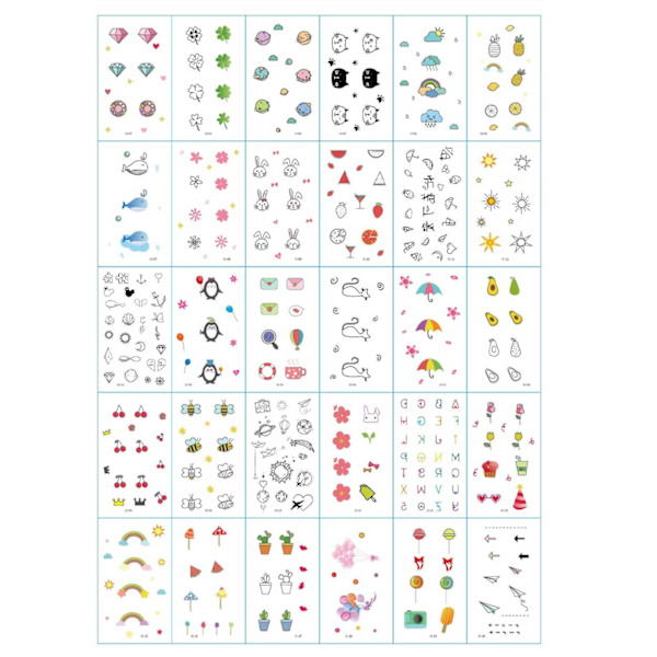 Falske tatoveringer 30-pack midlertidige gnir figurer flerfarget