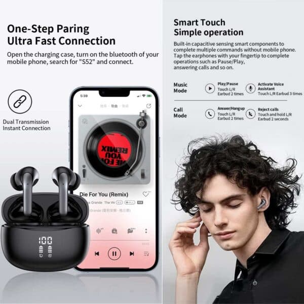 TWS Bluetooth-kuulokkeet ANC ENC BT 5.3 Musta musta