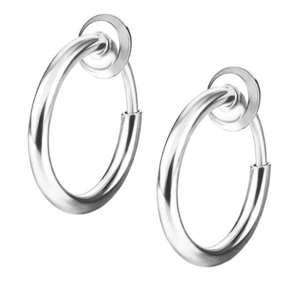 2-pack Clip-On ørering - Falsk piercing ring uden hul sølv sølv