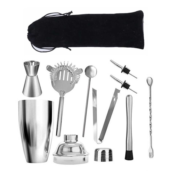 Cocktailset 9-osainen barset 550ml ravistelija ruostumaton teräs hopea