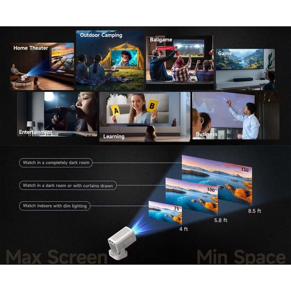 2026 HY310 Full HD 1080p Smart Projektor, Android 14, Autofokus, 4K-stöd & AirMouse vit