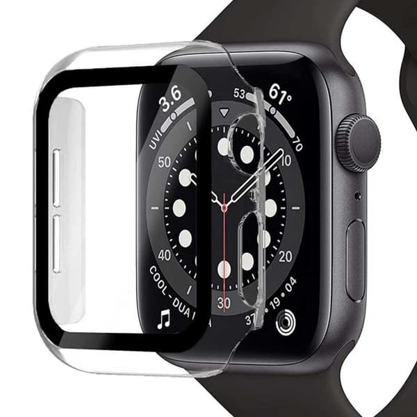 Case Apple Watch 7 41 mm Shell lauhkealla lasilla läpinäkyvällä musta