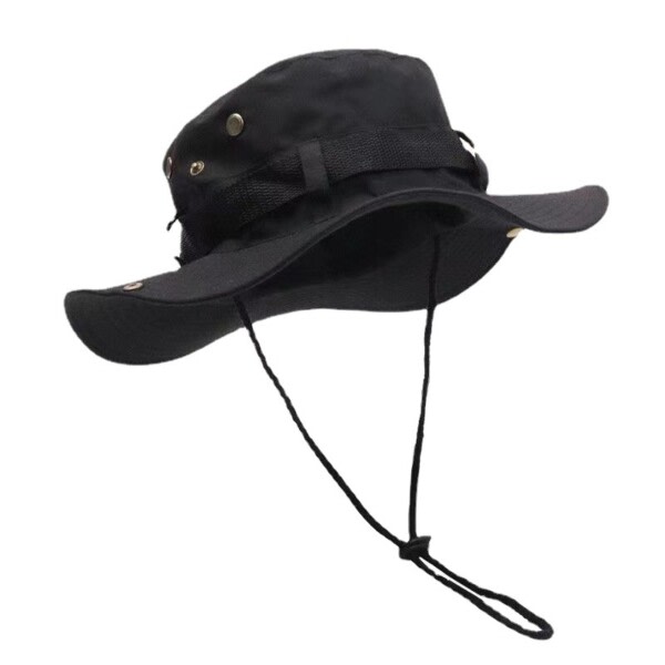 Hat med streng boonie hat brim sun hat sort sort one size