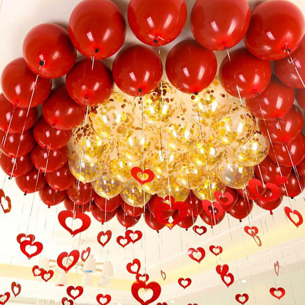 GlitterDraperi med hjerter Metallic Red rød