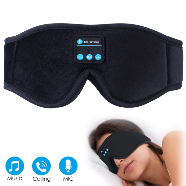 3D Memory Foam Sovemaske med Bluetooth-hovedtelefoner og timer | Luksus sovehovedtelefoner sort sort