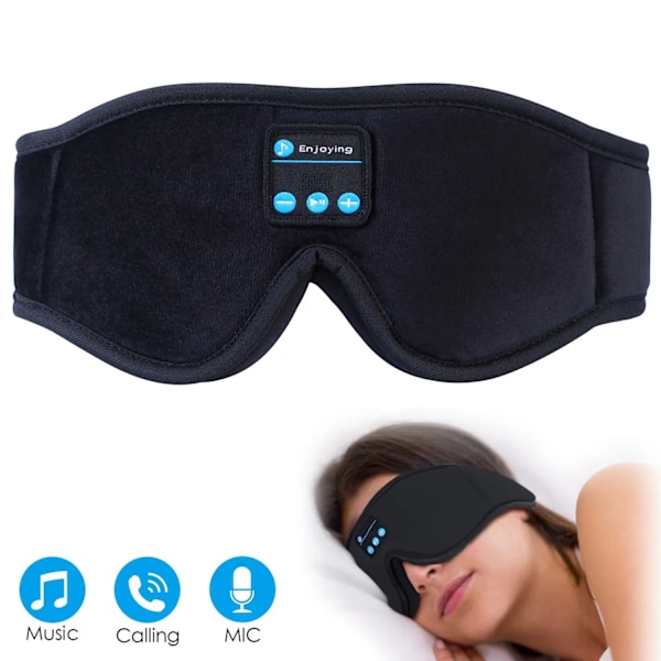 3D Memory Foam Sovmask med Bluetooth Hörlurar och Timer | Lyx Sovhörlurar Svart svart