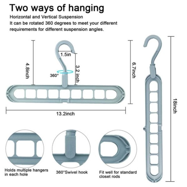 Multi Hangers for garderobe - klær kleshengere for ekstra plass grå