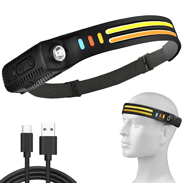 Pannlampa Dubbla LED med Rörelsesensor Löpning Lättvikt 2x COB XPE svart