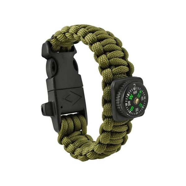 Paracord Survival Rannekoru sytyttimellä ja kompassilla 5-in-1 Green