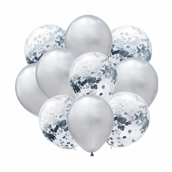 10-pakkauspallojen hopeametallinen konfettiballons syntymäpäivä hopea