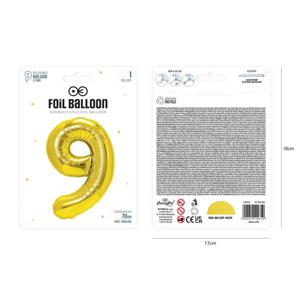 Folieballong Siffra 9 Guld 70 cm guld