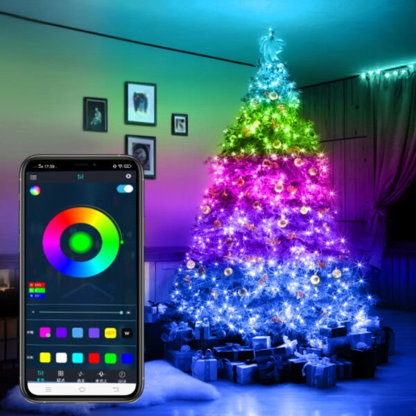 Smart Julbelysning RGB LED Ljusslinga med APP Fjärrkontroll 10m flerfärgad