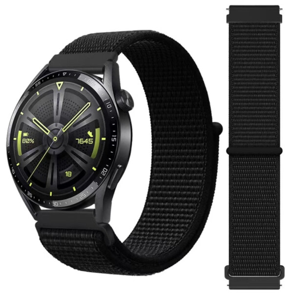 Galaxy Watch 4/5 armbånd 20mm nylon borrelås svart svart