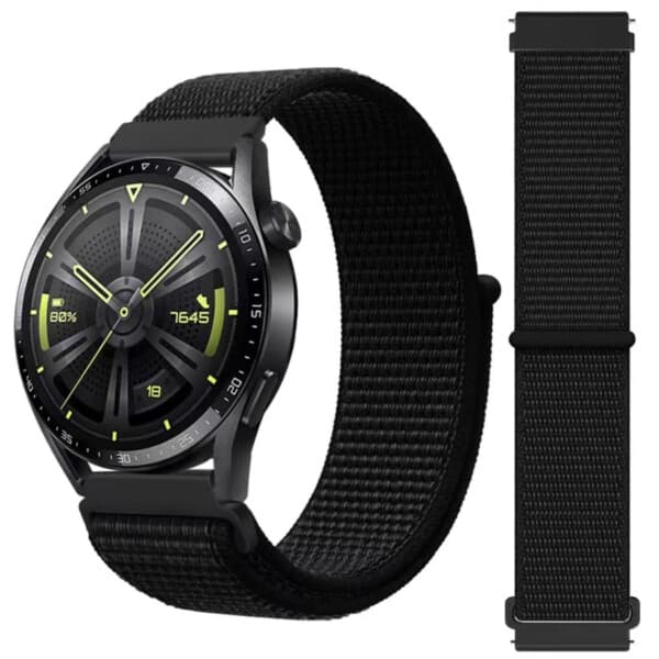Galaxy Watch 4/5 Armbånd 20mm Nylon Velcro Black sort