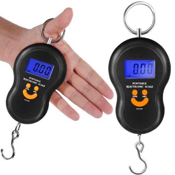 Matkatavaravaaka 50kg | Digitaalinen matkavaaka matkalaukun punnitsemiseen | Koukkuvaaka musta