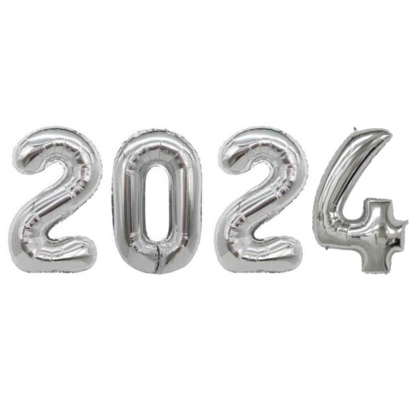 2024 Digit balloner til nytår 102 cm stort sølv sølv