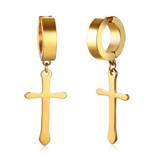 2-pack Fake Piercing Ring utan Hål Hängande Kors Guld guld
