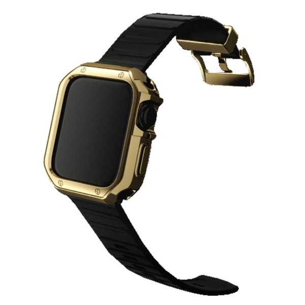 Apple Watch 42/44/45 mm musta rannekoru + TPU -kuoripuskurin kulta kulta