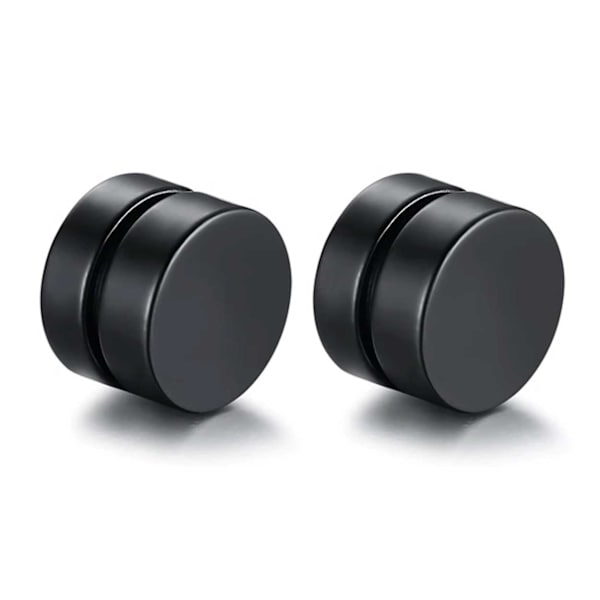 2-pack svart magnetisk falske piercing ører Strømningspluggstørrelse Gratis tekst: 8mm 8mm