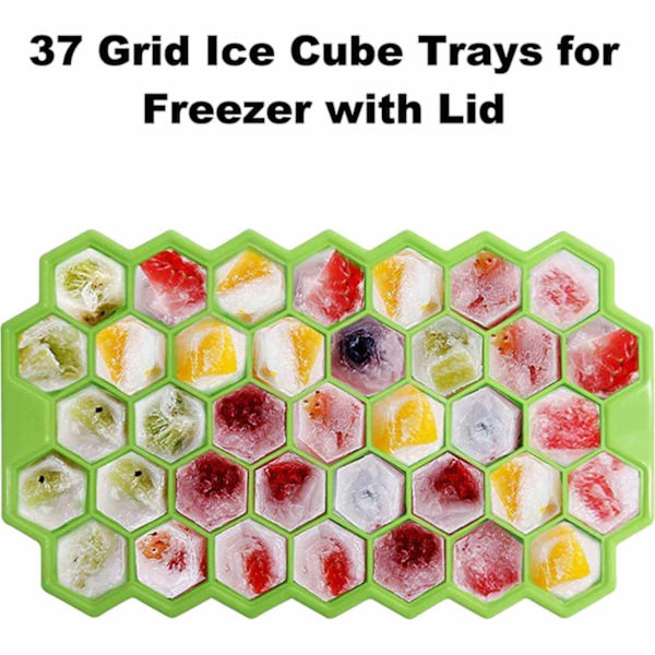 2-Pack stabelbar isform med låg - Hexagon Ice Cube Form Silikone blå